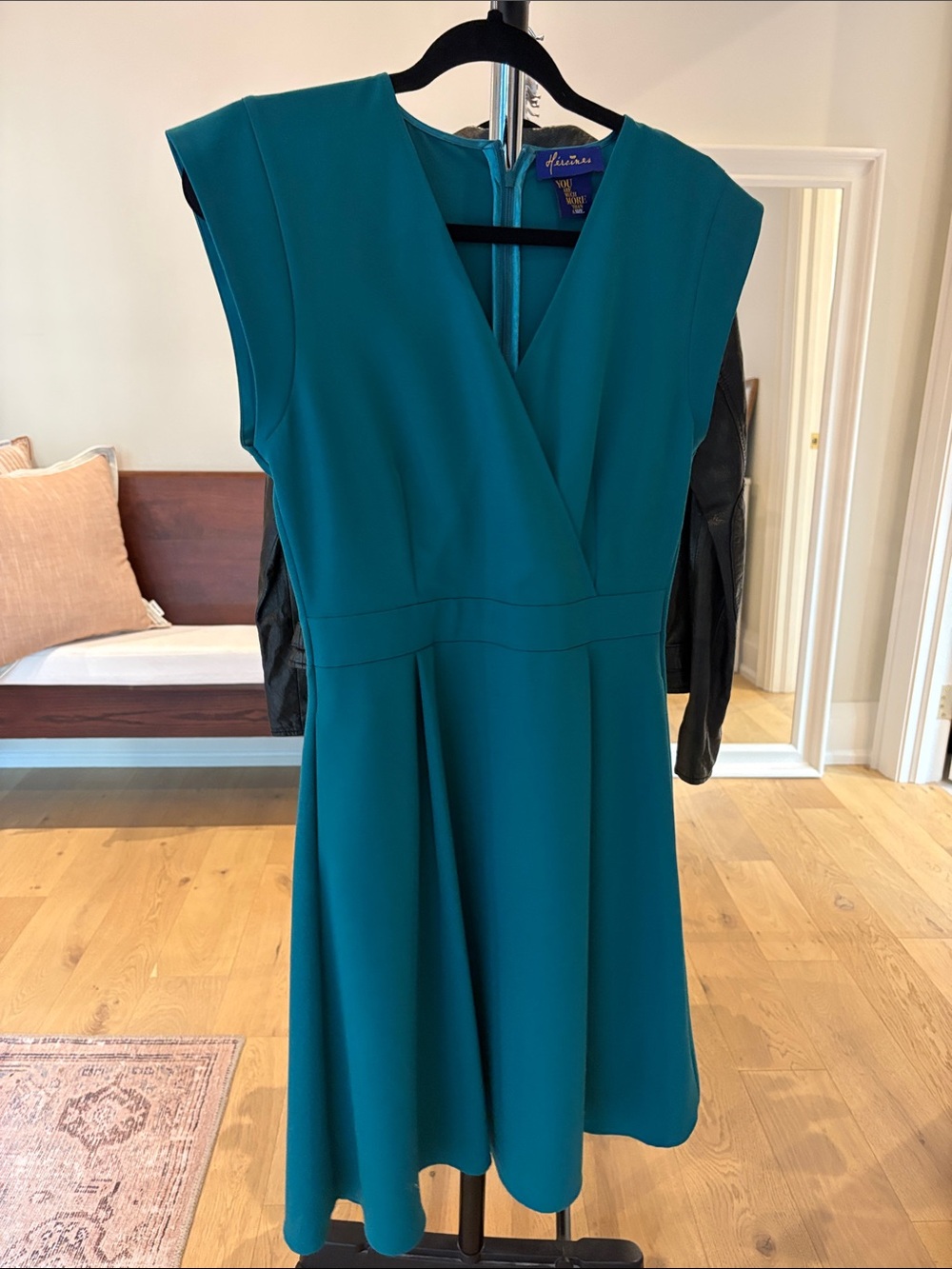 Adrianna Papell Teal V-Neck A-Line Midi Dress
